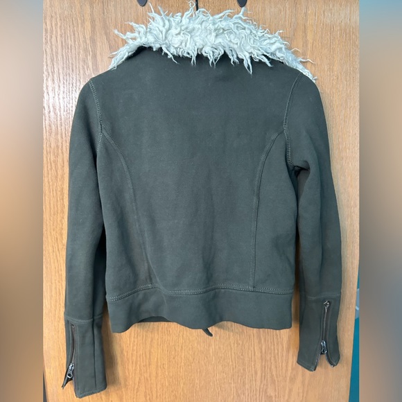 Aeropostale jacket 87 Moto jacket olive green Sherpa faux fur size Small zipper - Picture 9 of 16